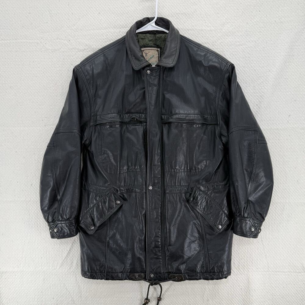 Leather Jacket Men Small Black Quilted Barn Chore Field Coat Luis Alvear Vintage